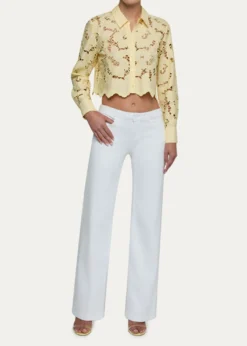 L'AgenceSeychelle Floral Eyelet-Embroidered Cropped Shirt