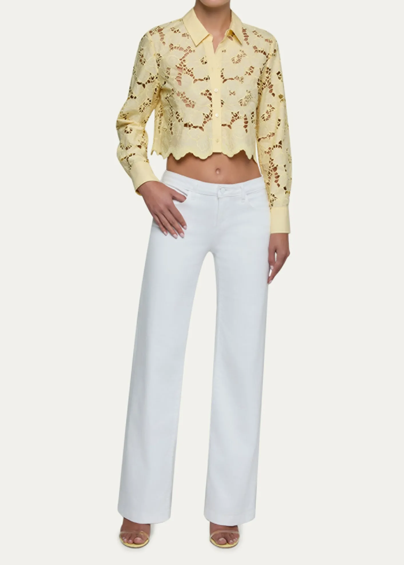 L'AgenceSeychelle Floral Eyelet-Embroidered Cropped Shirt