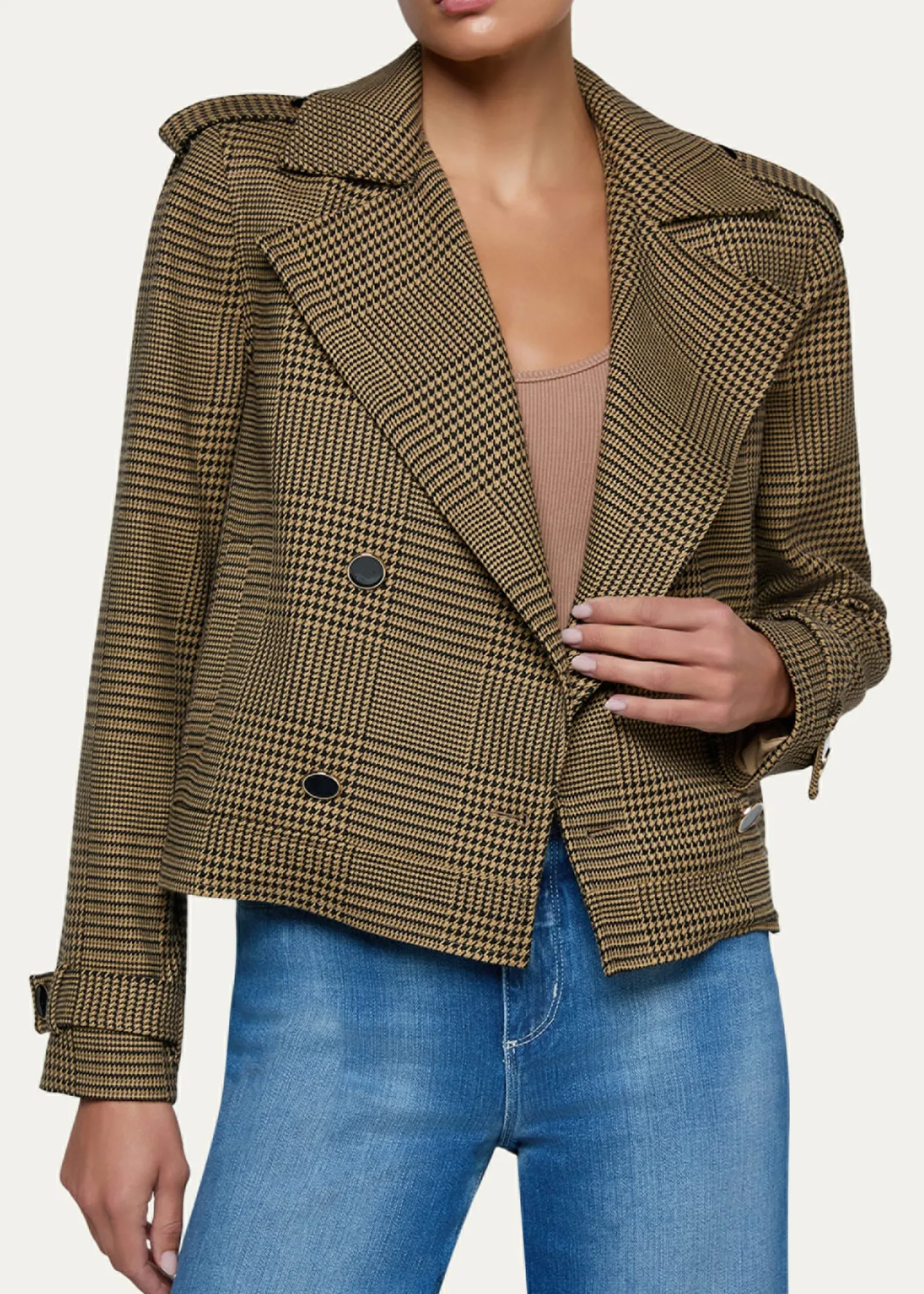 L'AgenceXoey Houndstooth Cropped Trench Coat