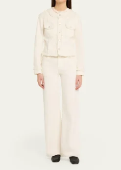 L'AgenceYarin Fringe-Trim Collarless Denim Jacket