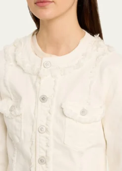 L'AgenceYarin Fringe-Trim Collarless Denim Jacket