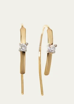 Lana14K Gold Mini Flat Hooked on Hoop Earrings with Diamonds, 15mm