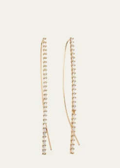 Lana14K Gold Baguette Diamond Narrow Upside-Down Threader Hoop Earrings