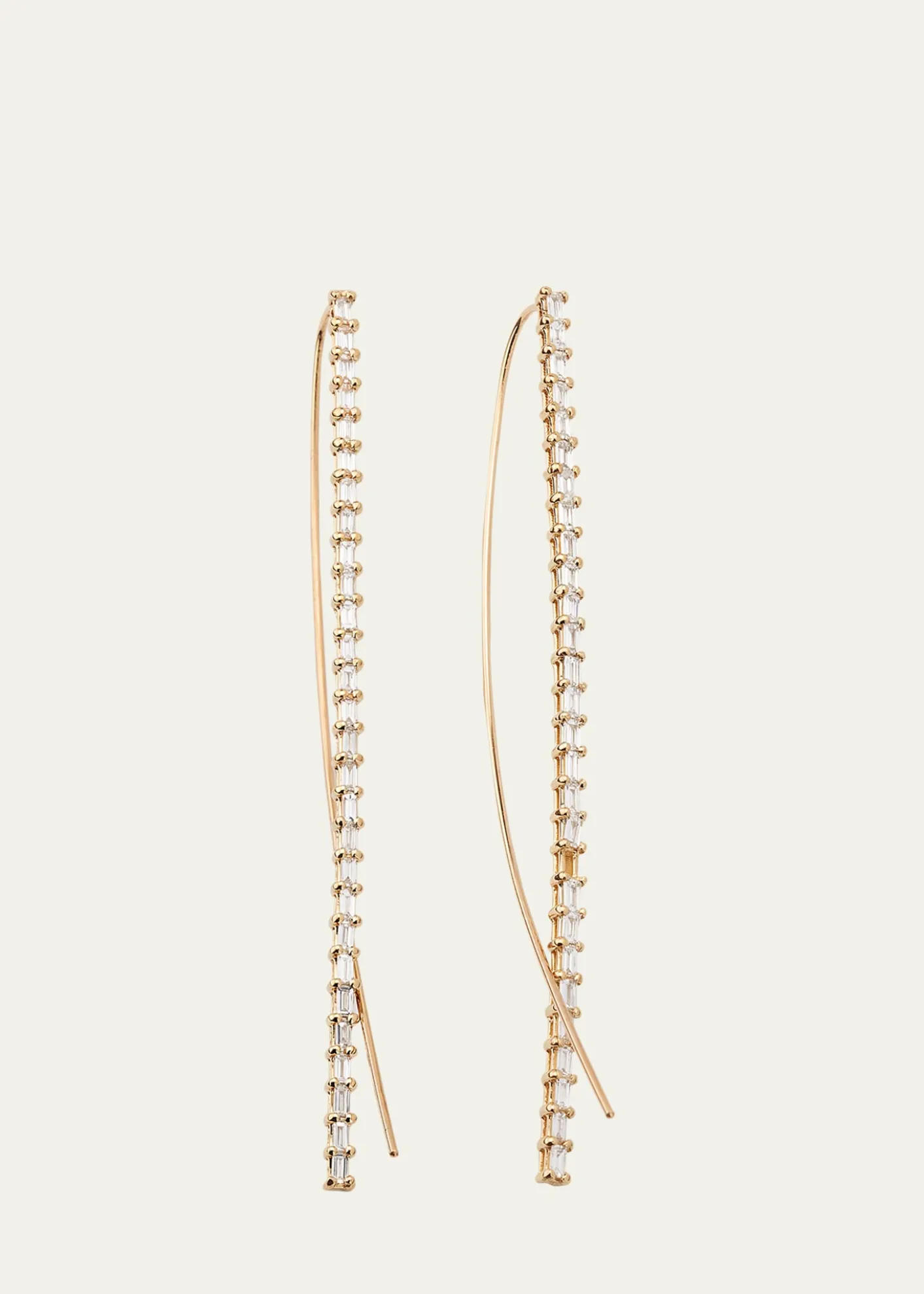 Lana14K Gold Baguette Diamond Narrow Upside-Down Threader Hoop Earrings