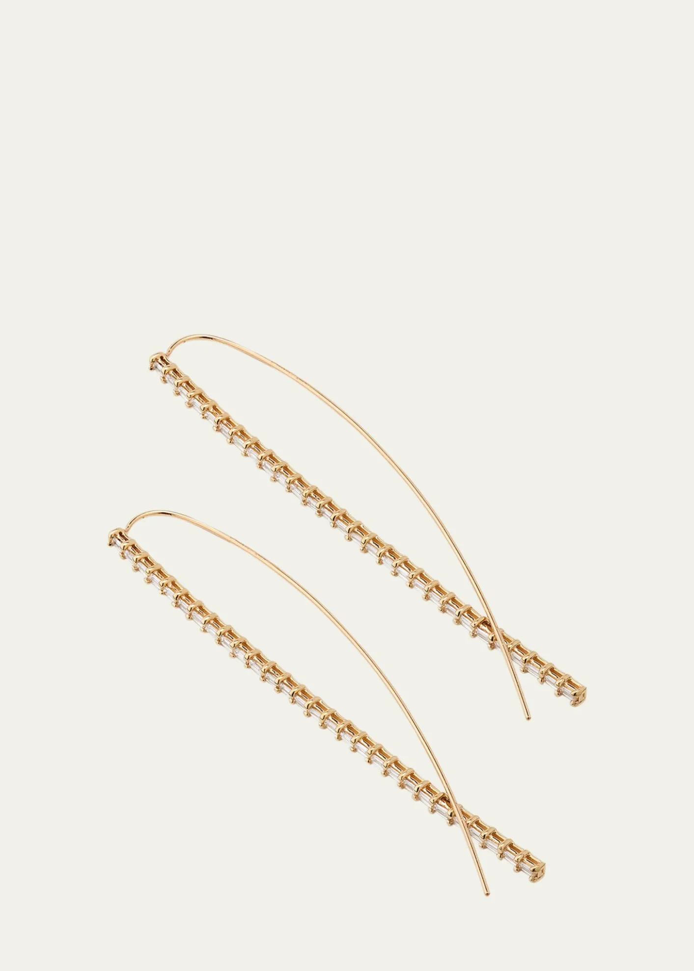 Lana14K Gold Baguette Diamond Narrow Upside-Down Threader Hoop Earrings