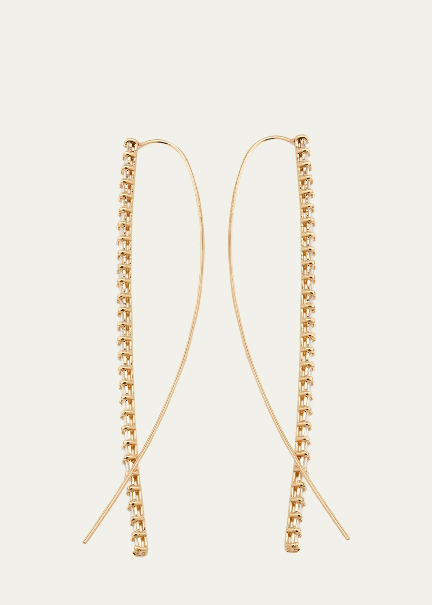 Lana14K Gold Baguette Diamond Narrow Upside-Down Threader Hoop Earrings