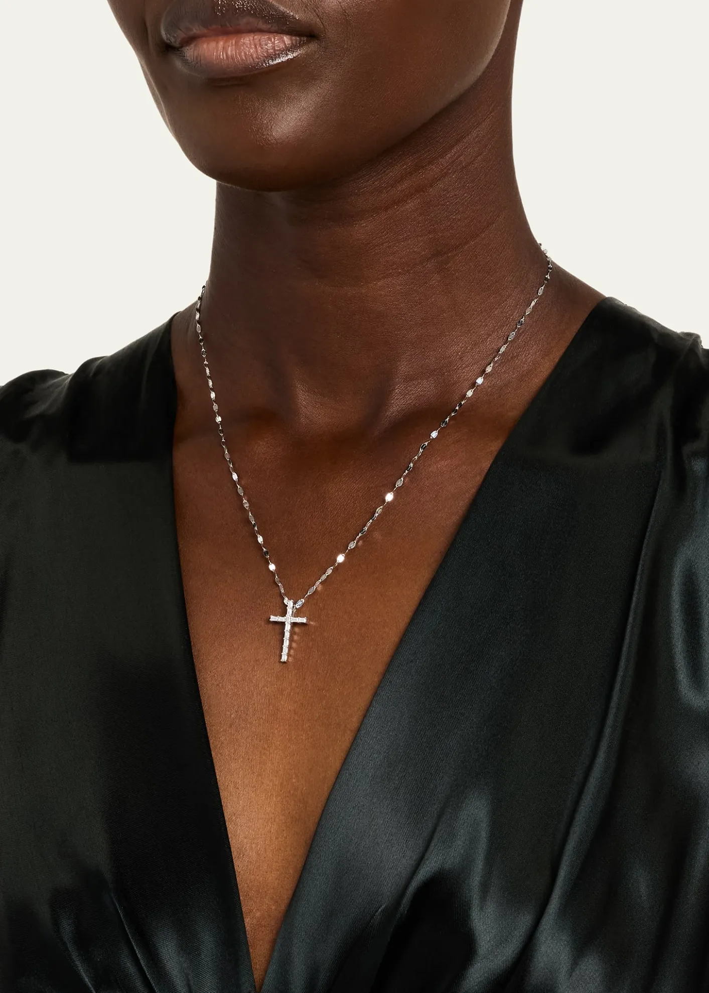 Lana14K Gold Baguette Everyday Cross Pendant Necklace with Jump Ring, 16-18"L