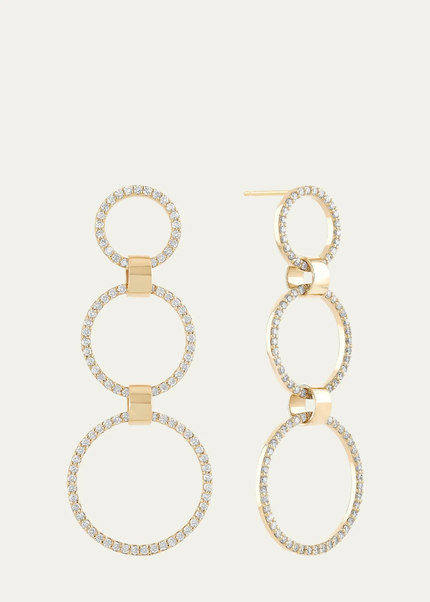 Lana14K Gold Flawless Three Circle Linear Link Earrings