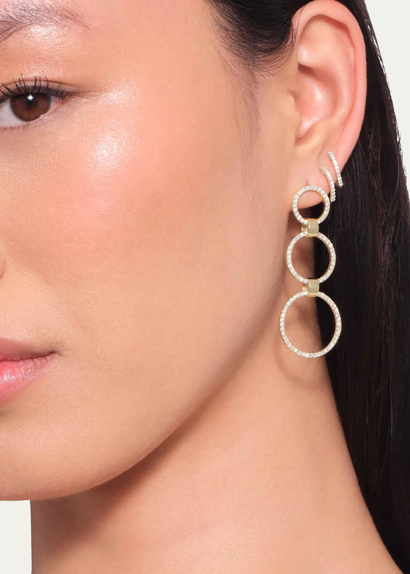 Lana14K Gold Flawless Three Circle Linear Link Earrings