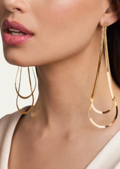 Lana14K Gold Linear Looped Herringbone Earrings, 5.5"L
