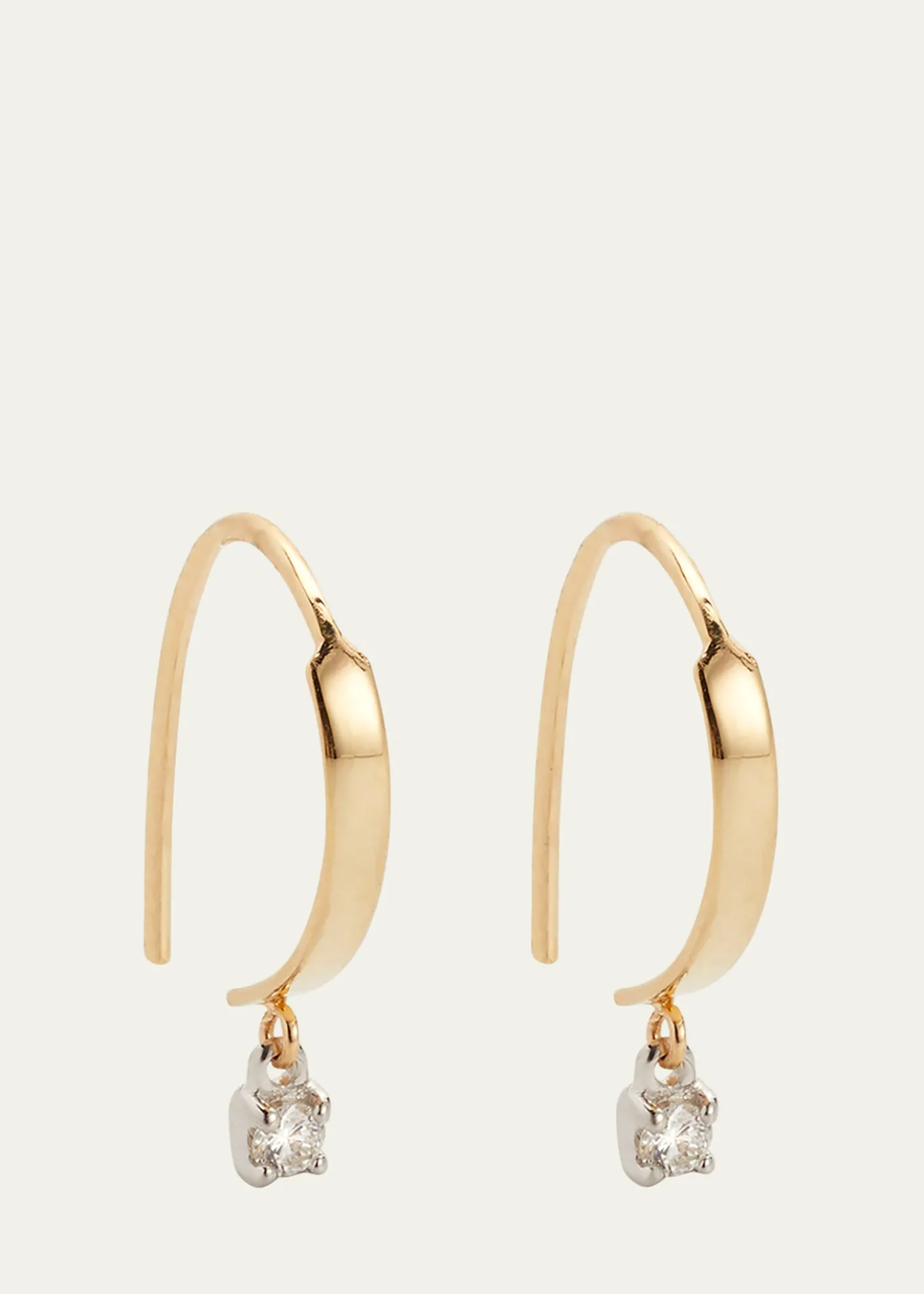 Lana14K Gold Mini Flat Hooked on Hoop Earrings with Dangle Diamonds