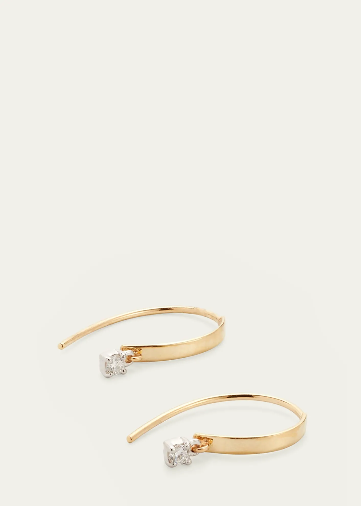 Lana14K Gold Mini Flat Hooked on Hoop Earrings with Dangle Diamonds