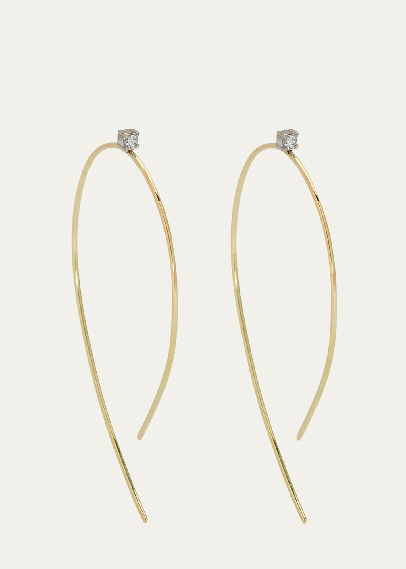 Lana14K Gold Mini Wire Hooked On Hoop Earrings with Diamonds, 38mm