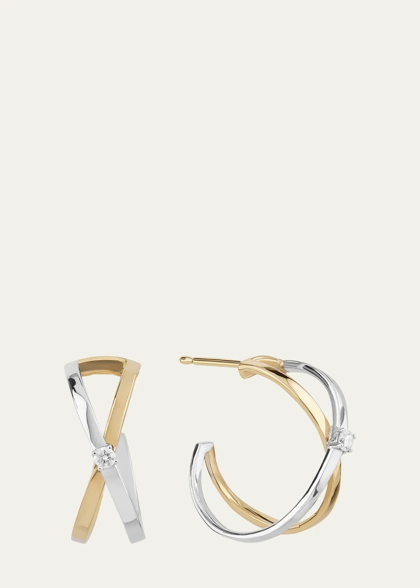 Lana14K Gold Two-Tone Solo Crisscross Hoop Earrings, 16mm
