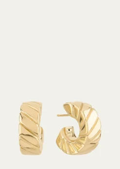 Lana14K Gold Wide Grooved Huggie Earrings