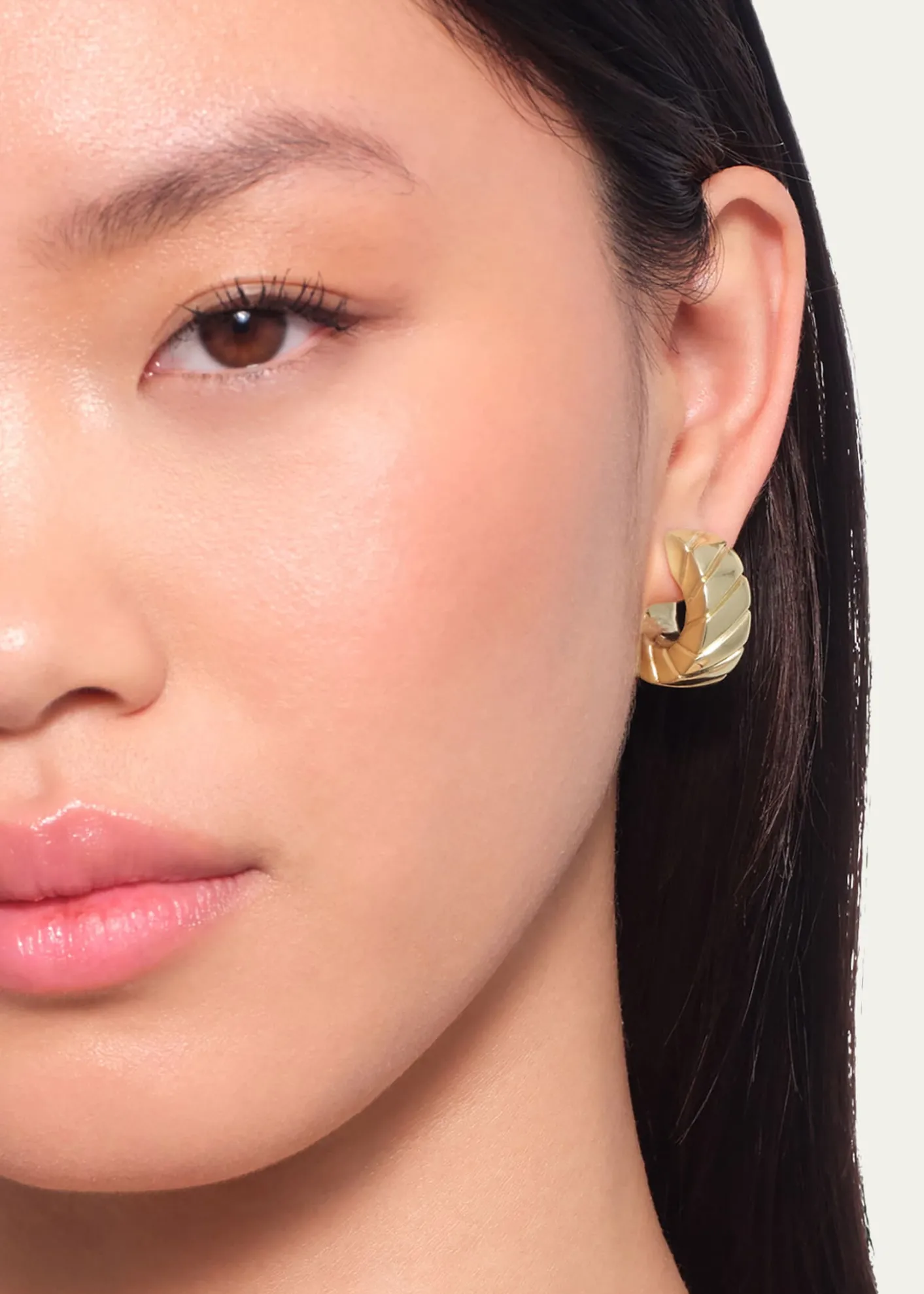 Lana14K Gold Wide Grooved Huggie Earrings
