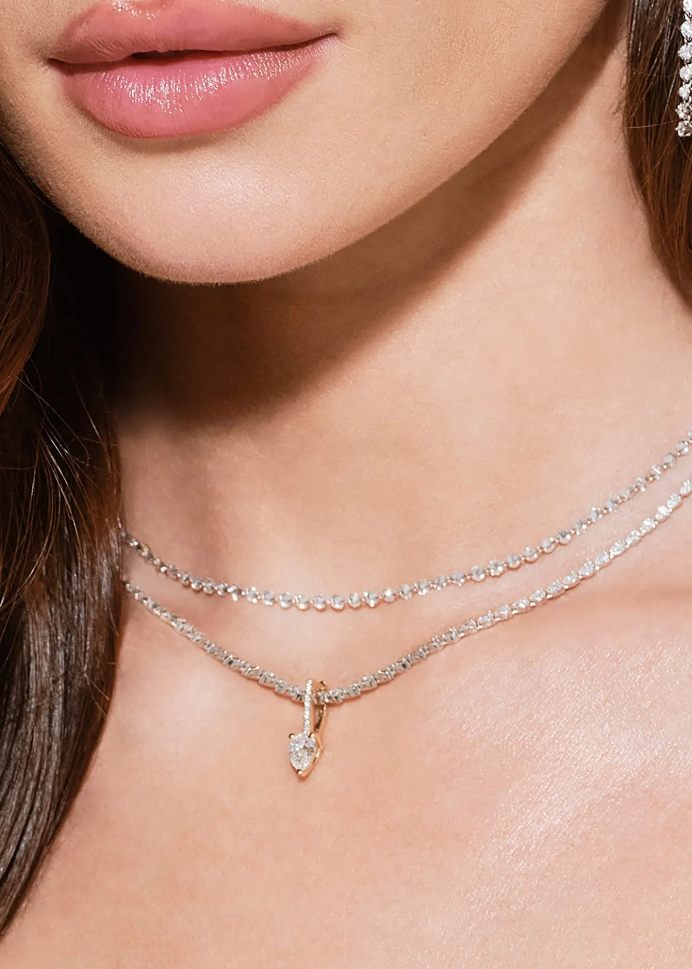 Lana14K White Gold Pear Diamond Tennis Necklace