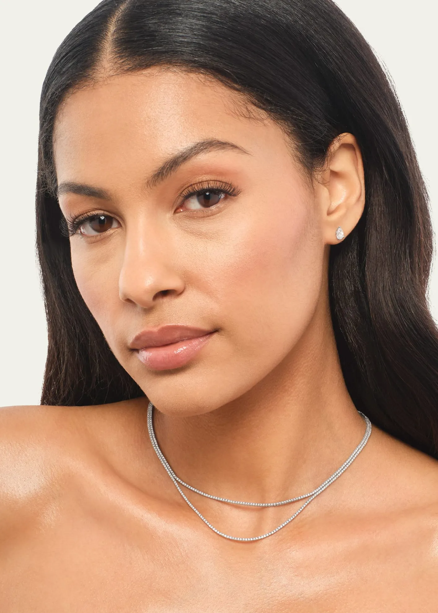 Lana14K White Gold Skinny Double Strand Diamond Tennis Necklace, 15"L