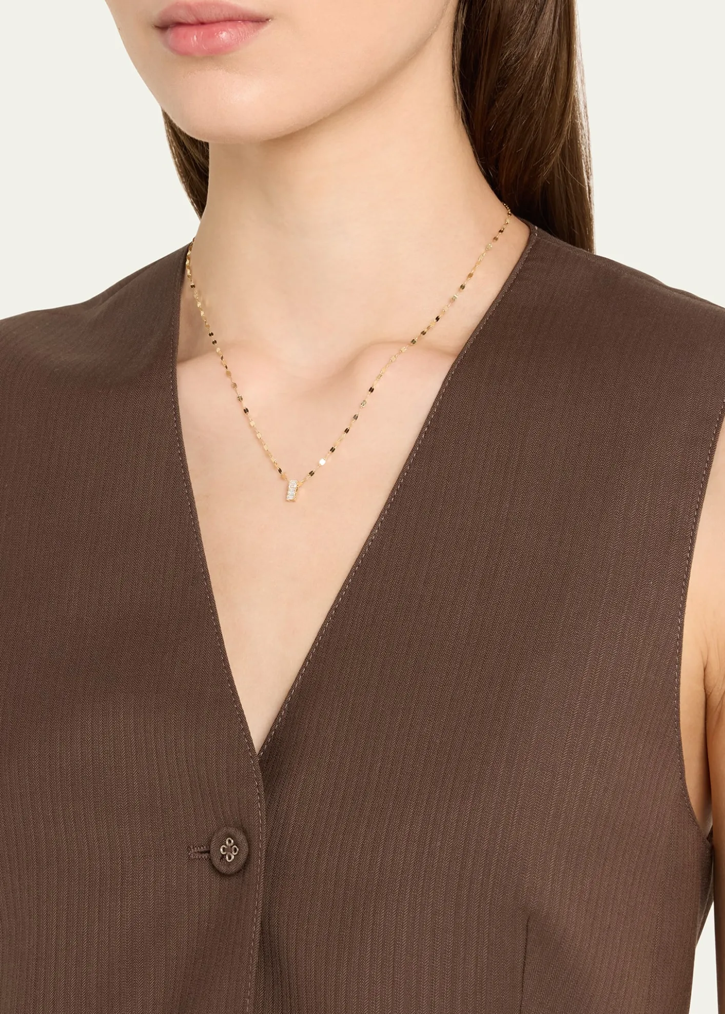 Lana14K Yellow Gold Baguette Diamond Vertical Pendant Necklace