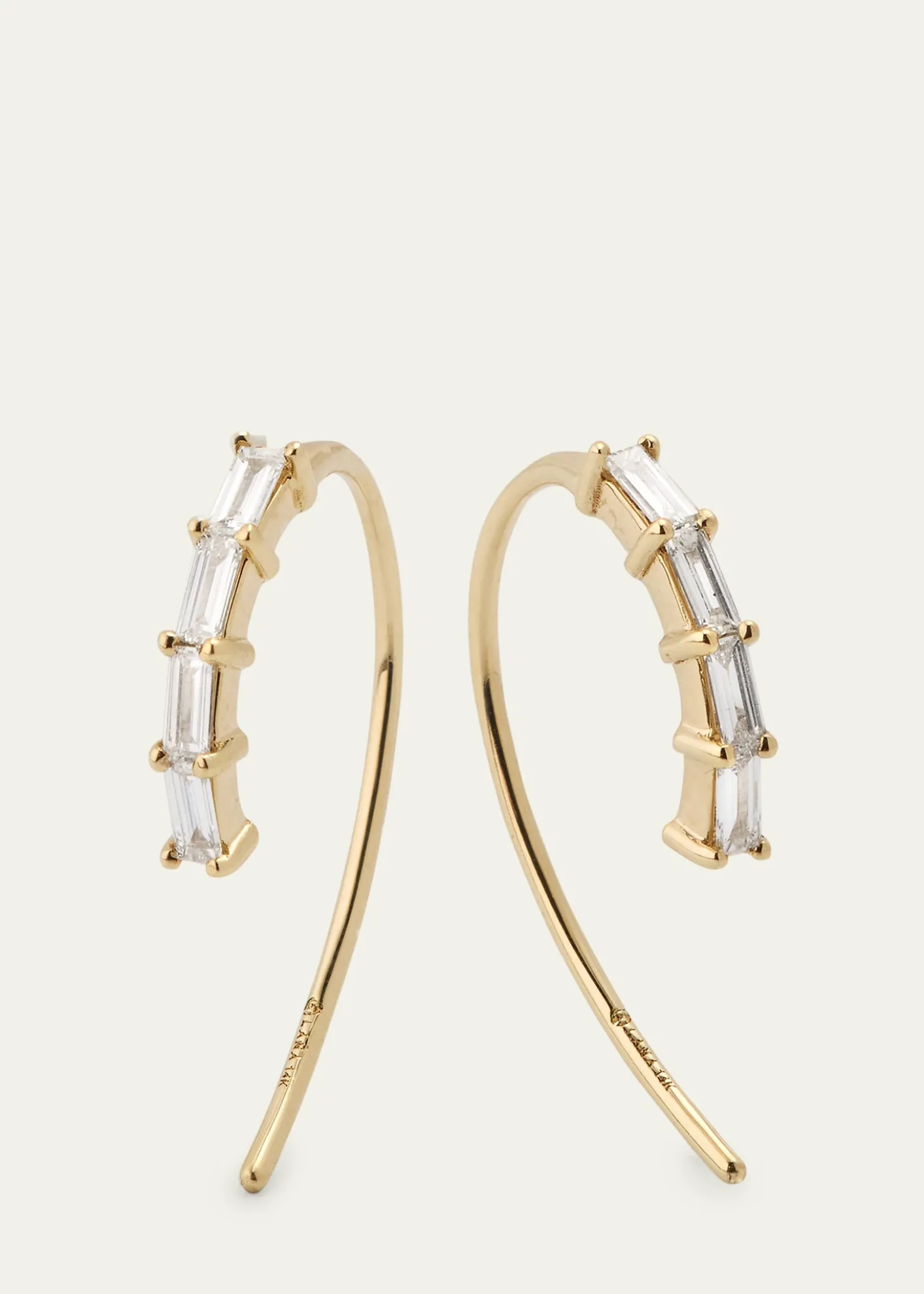 Lana14K Yellow Gold Baguette Diamond Mini Hooked on Hoop Earrings