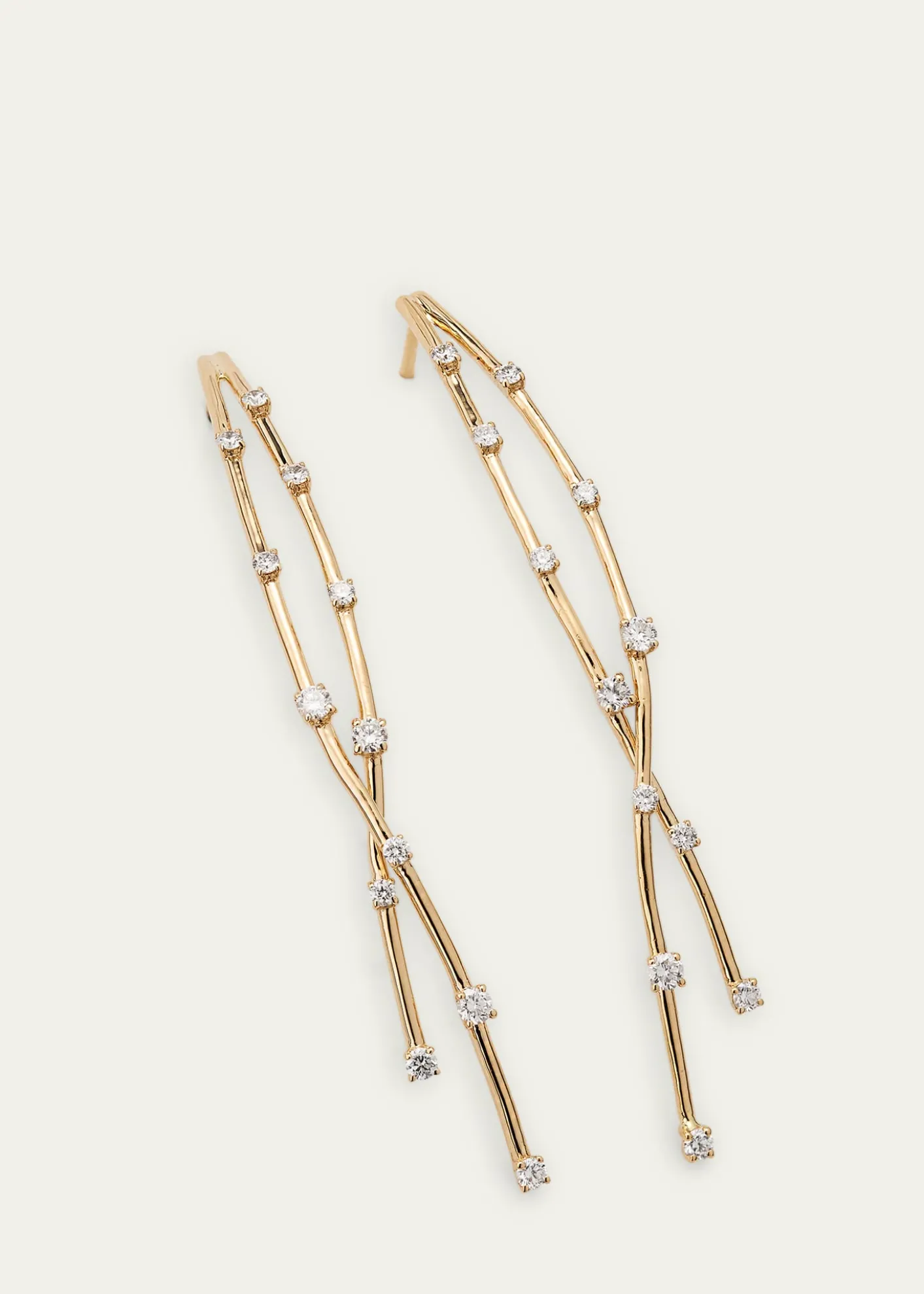 Lana14K Yellow Gold Curved Crossover Solo Linear Diamond Earrings