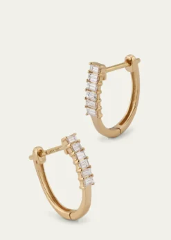 Lana14K Yellow Gold Mini Baguette Diamond Huggie Earrings