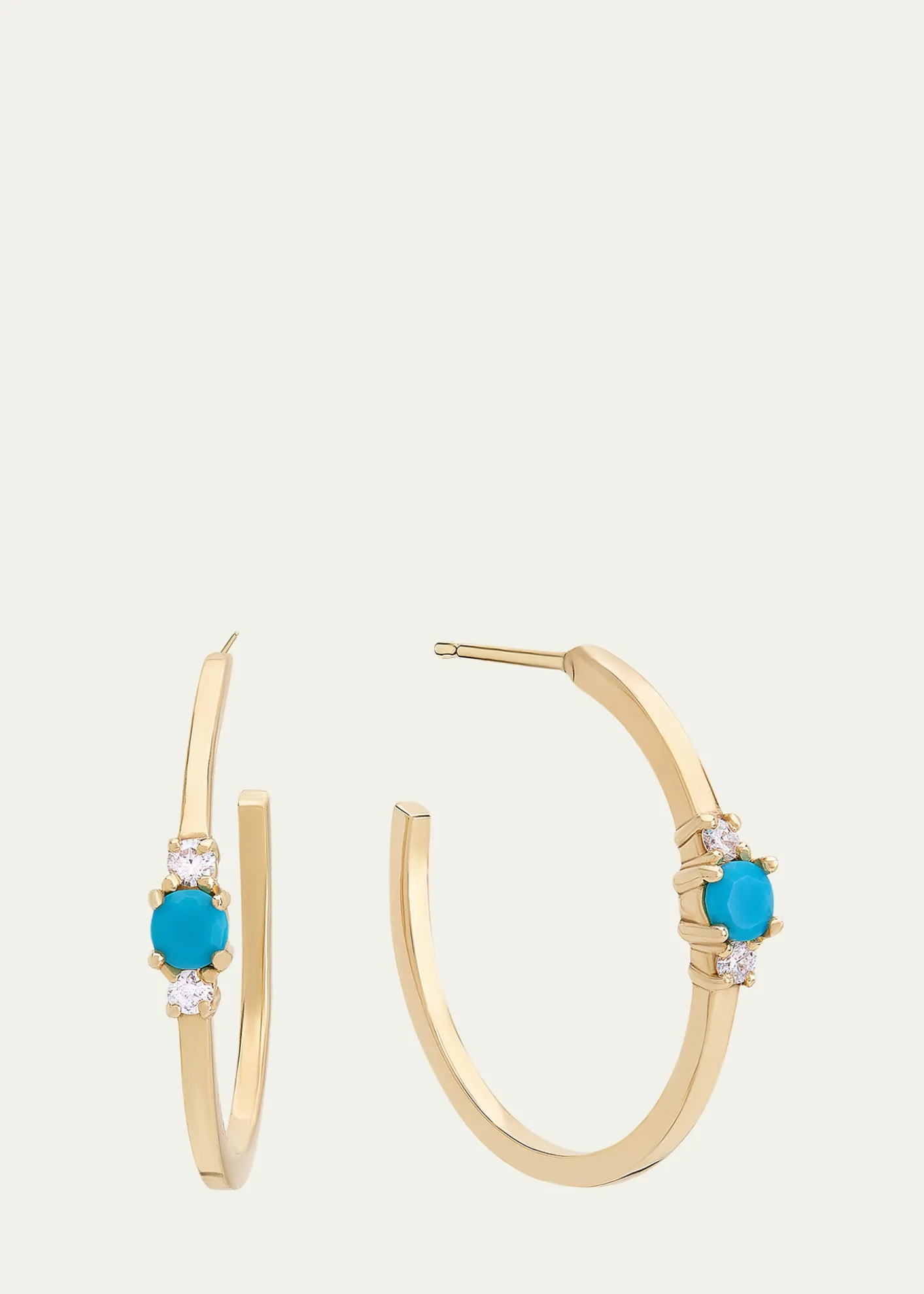 LanaMini Solo Turquoise and Diamond Cluster Hoop Earrings, 18mm