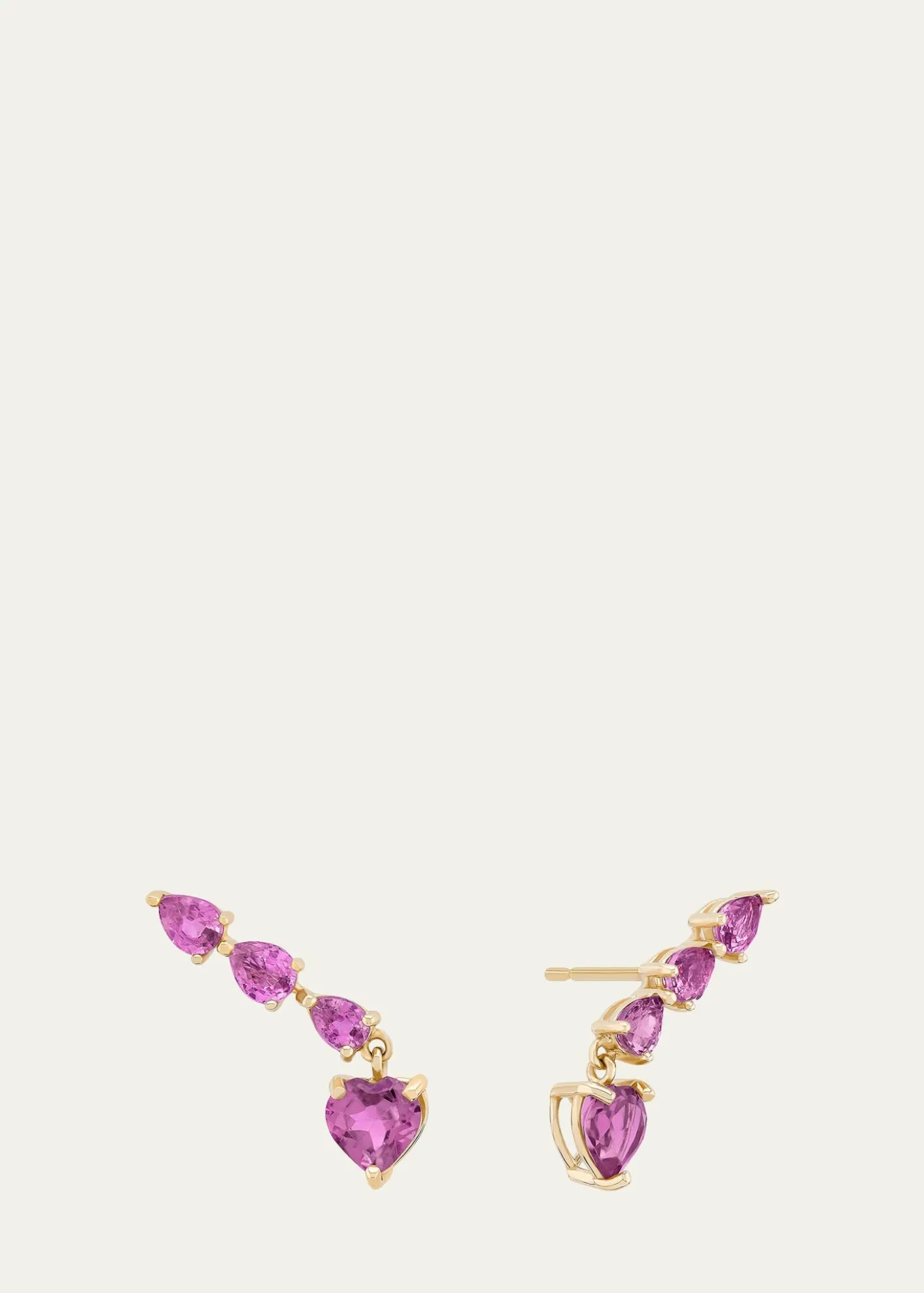 LanaPink Sapphire Heart and Pear Crawler Earrings