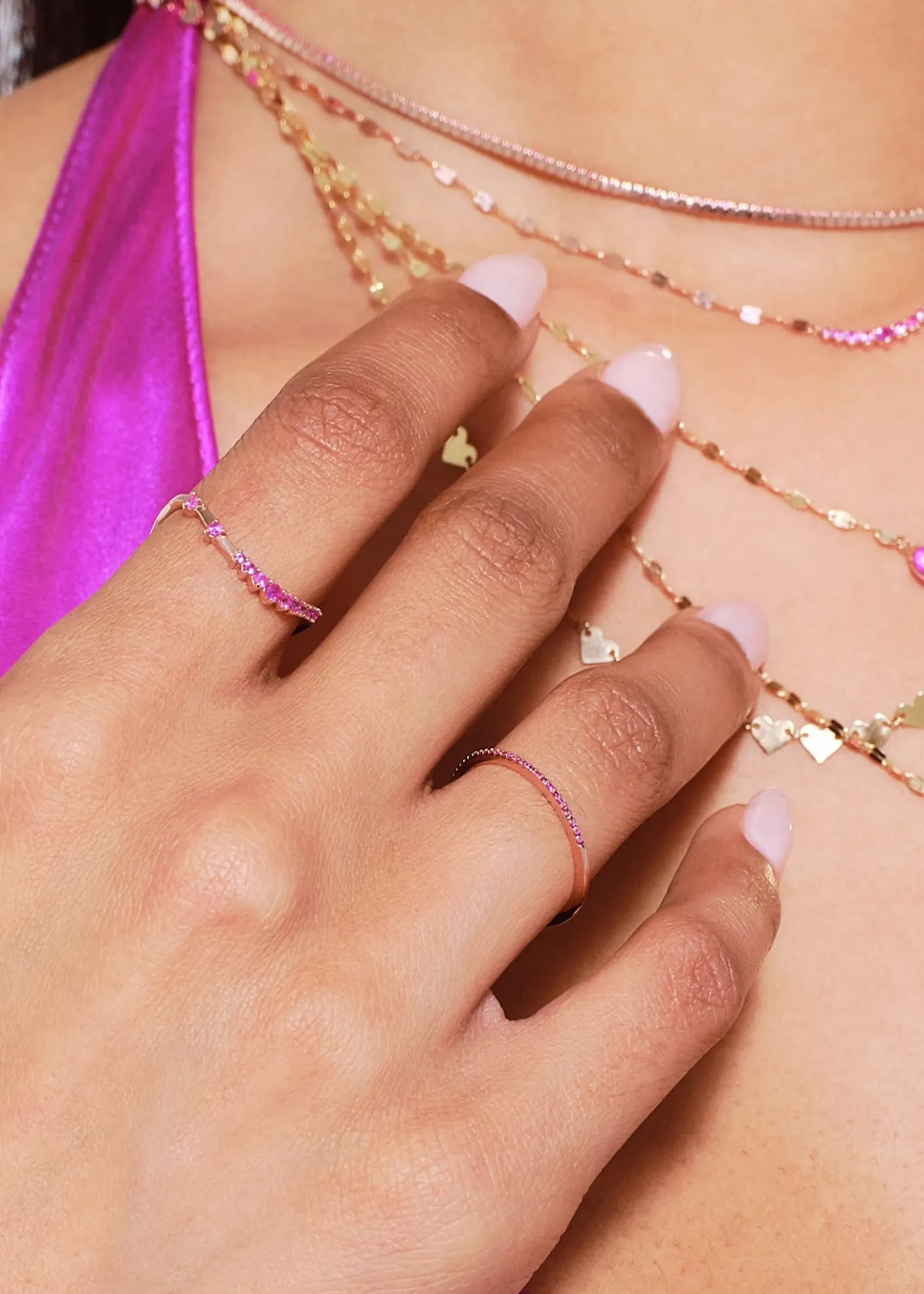 LanaThin Pink Sapphire Stack Ring, Size 7