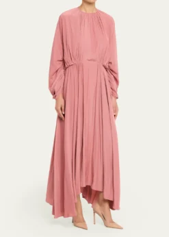 LanvinGathered Charmeuse Long-Sleeve Maxi Dress