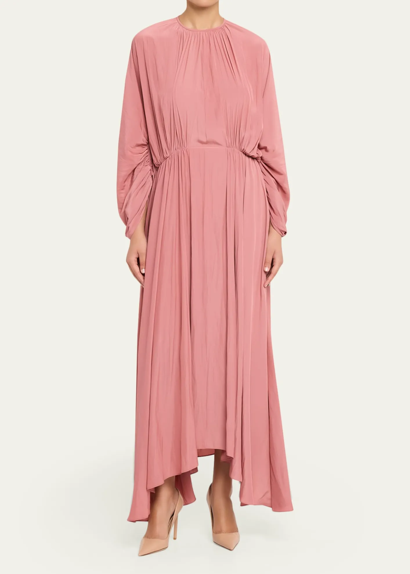 LanvinGathered Charmeuse Long-Sleeve Maxi Dress