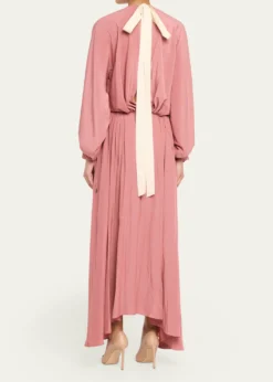 LanvinGathered Charmeuse Long-Sleeve Maxi Dress