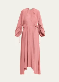 LanvinGathered Charmeuse Long-Sleeve Maxi Dress