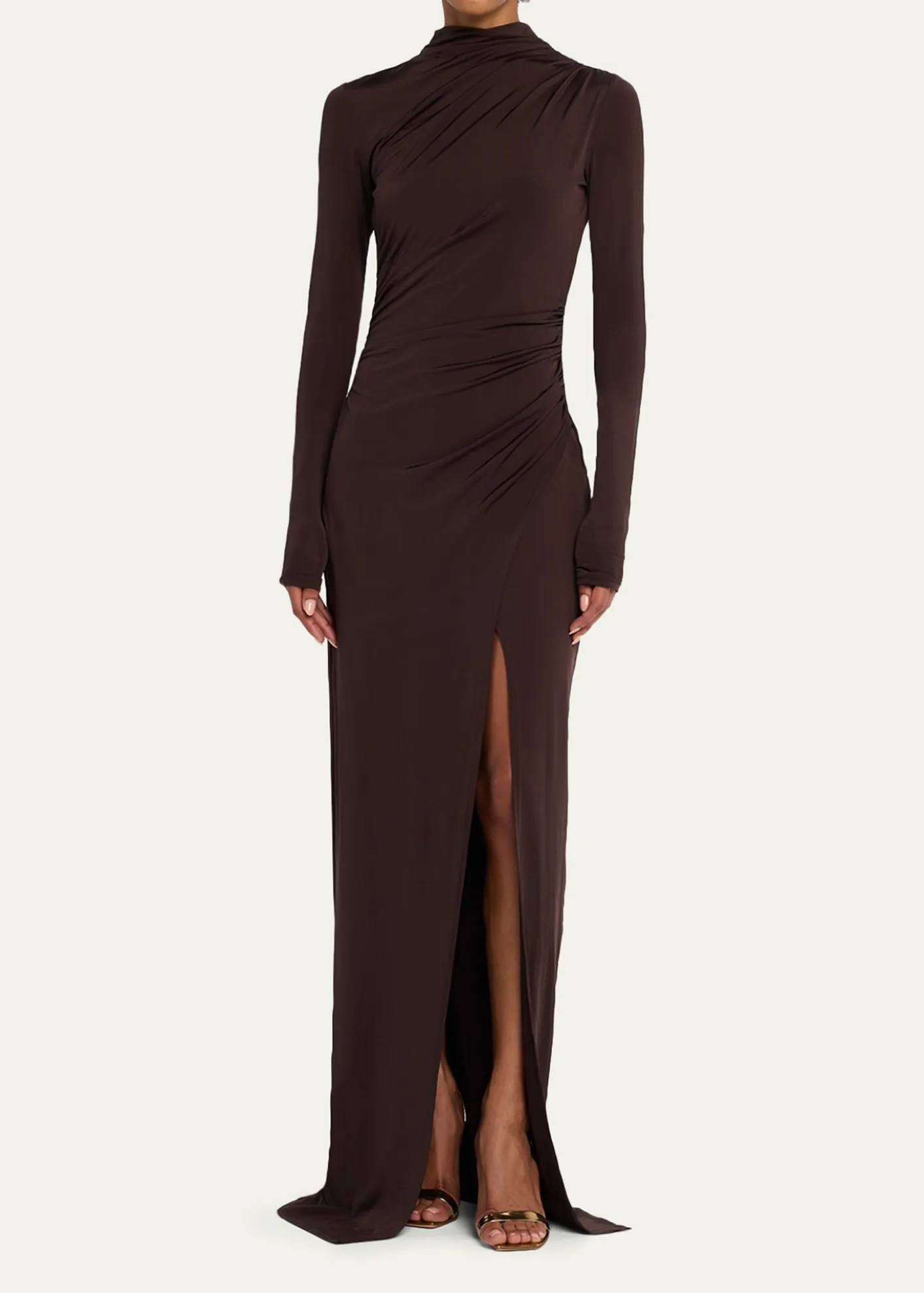 LAPOINTERuched Mock-Neck Jersey Column Gown