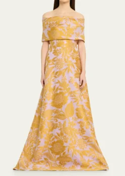 Lela RoseFloral Fil Coupe Off-The-Shoulder Gown