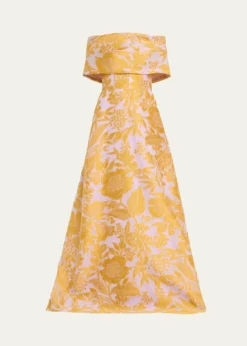 Lela RoseFloral Fil Coupe Off-The-Shoulder Gown