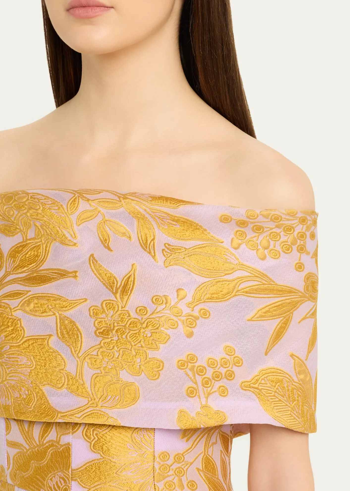 Lela RoseFloral Fil Coupe Off-The-Shoulder Gown