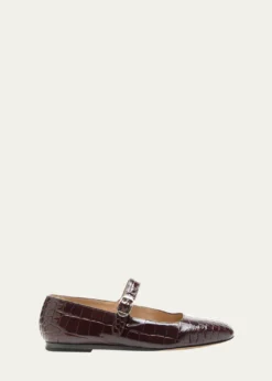 Le Monde BerylCroc-Effect Leather Mary Jane Ballerina Flats