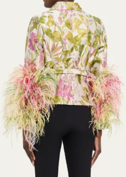 LibertineDianthus Jacquard Feather-Trim Single-Breasted Jacket