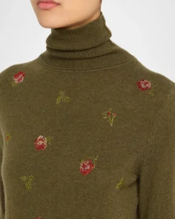 LibertineFlorecita Embellished Cashmere Turtleneck Sweater
