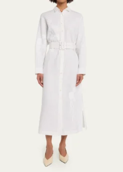 LibertinePorcelain Garden Linen Belted Midi Shirtdress