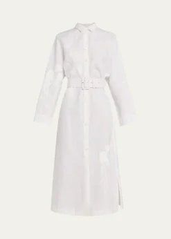 LibertinePorcelain Garden Linen Belted Midi Shirtdress
