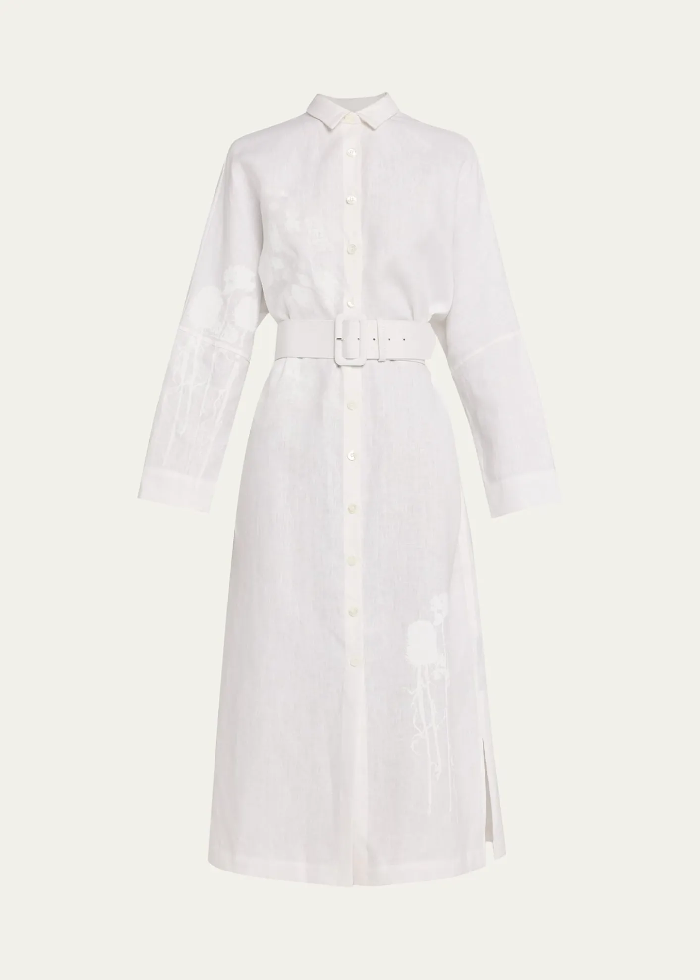 LibertinePorcelain Garden Linen Belted Midi Shirtdress