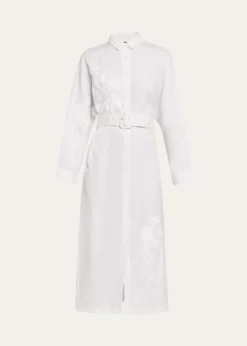 LibertineWhite On White Hand Silk Screen Belted Linen Shirtdress