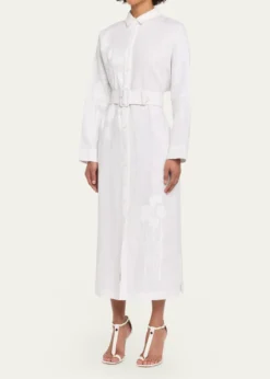LibertineWhite On White Hand Silk Screen Belted Linen Shirtdress