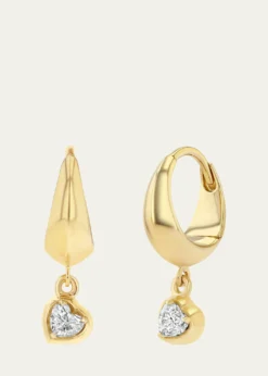 Lizzie Mandler Fine JewelryCrescent Hoop Earring with Diamond Heart, Single