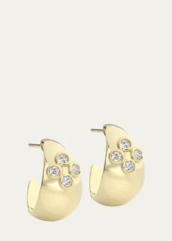 L. KleinDome Polished 18K Yellow Gold Hoop Diamond Earrings