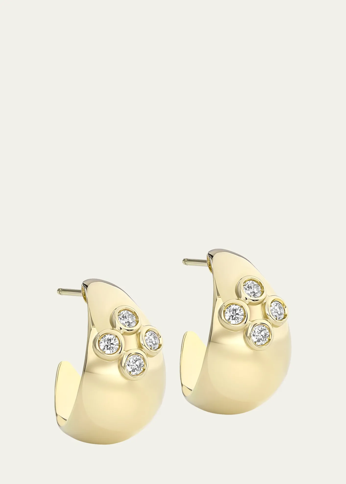 L. KleinDome Polished 18K Yellow Gold Hoop Diamond Earrings