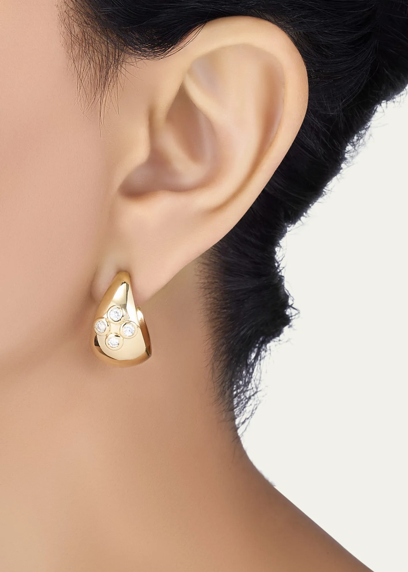 L. KleinDome Polished 18K Yellow Gold Hoop Diamond Earrings