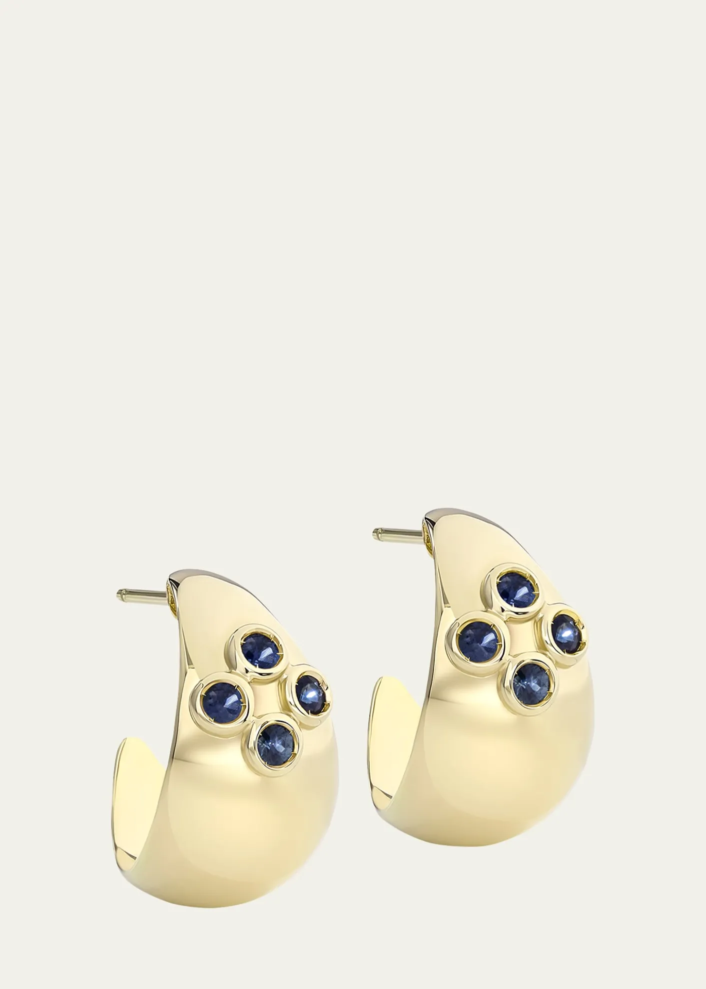 L. Klein18K Yellow Gold Dome Hoop Earrings with Blue Sapphires
